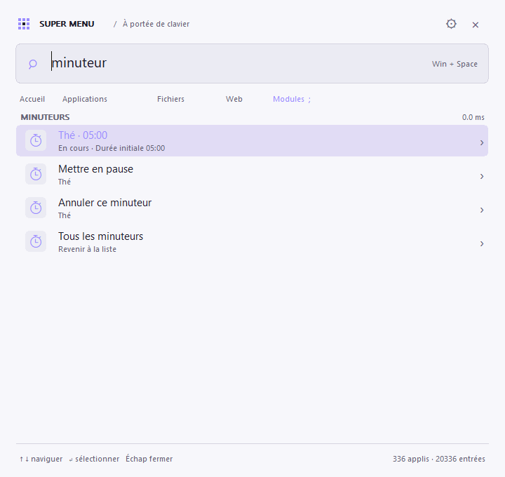 Minuteur dans Super Menu